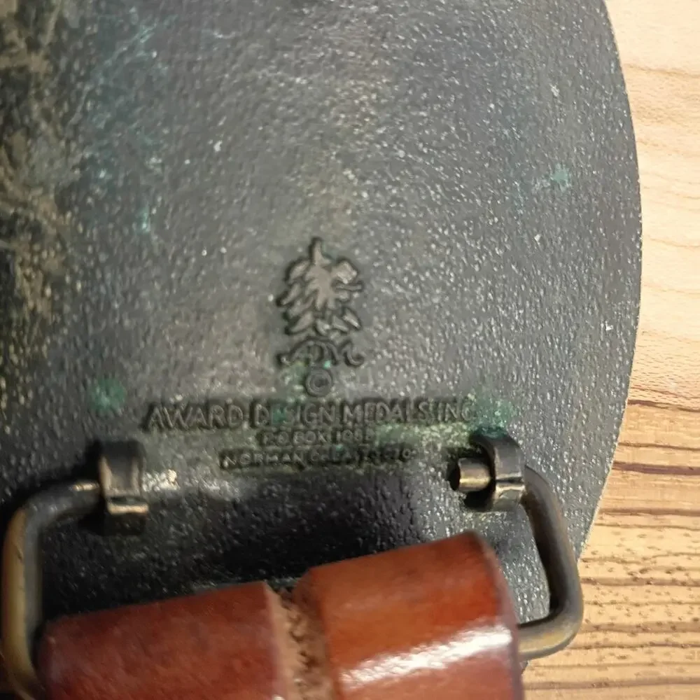 Oh Boy! Oberto Beef Jerky Belt Brass Buckle Eagle Tooled Leather Belt Size 40